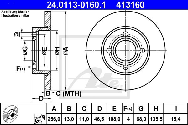 Bremsscheibe Vorderachse ATE 24.0113-0160.1 von ATE