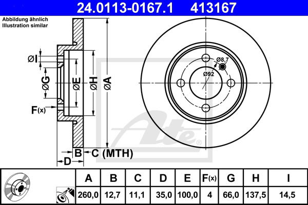 Bremsscheibe Vorderachse ATE 24.0113-0167.1 von ATE