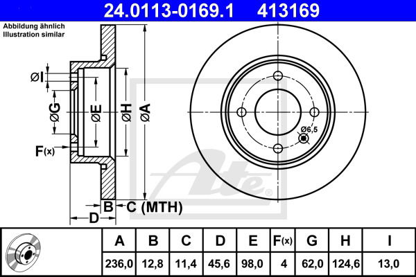 Bremsscheibe Vorderachse ATE 24.0113-0169.1 von ATE