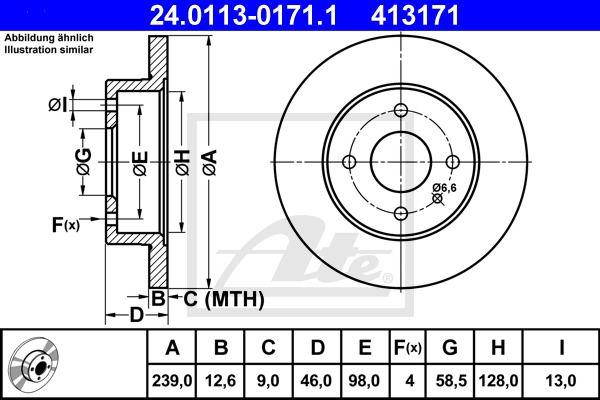 Bremsscheibe Vorderachse ATE 24.0113-0171.1 von ATE