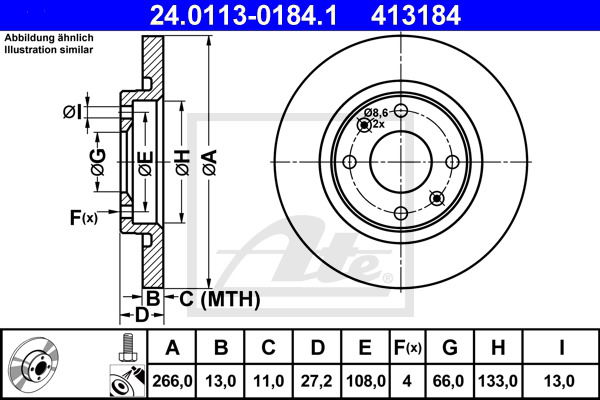 Bremsscheibe Vorderachse ATE 24.0113-0184.1 von ATE