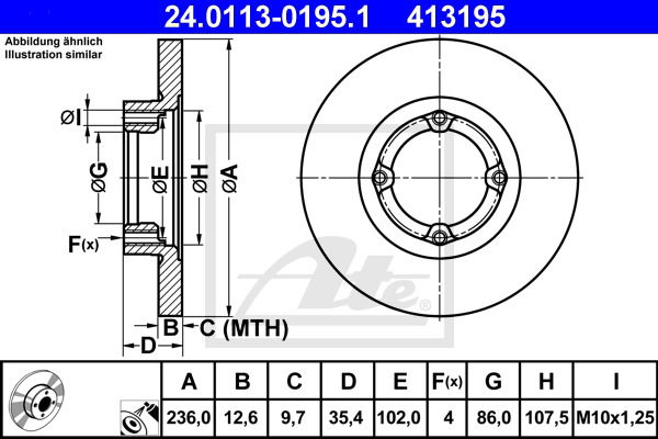 Bremsscheibe Vorderachse ATE 24.0113-0195.1 von ATE