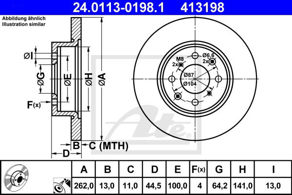 Bremsscheibe Vorderachse ATE 24.0113-0198.1 von ATE