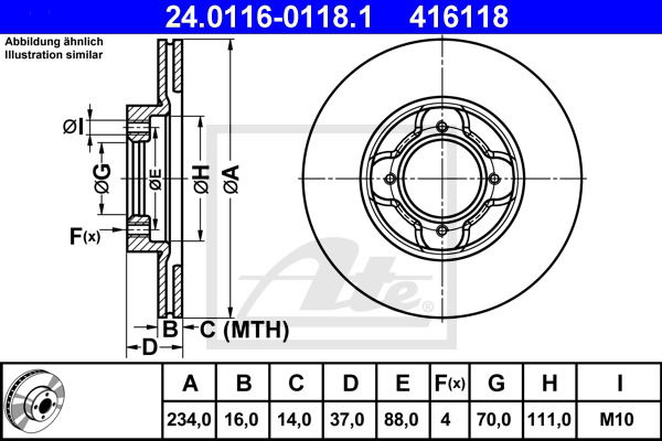 Bremsscheibe Vorderachse ATE 24.0116-0118.1 von ATE