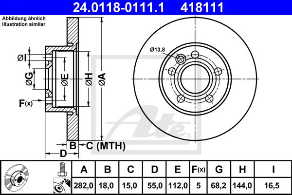 Bremsscheibe Vorderachse ATE 24.0118-0111.1 von ATE