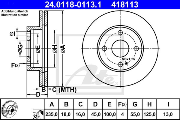 Bremsscheibe Vorderachse ATE 24.0118-0113.1 von ATE