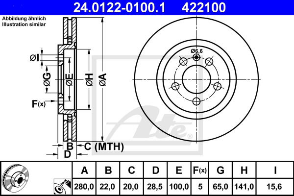 Bremsscheibe Vorderachse ATE 24.0122-0100.1 von ATE