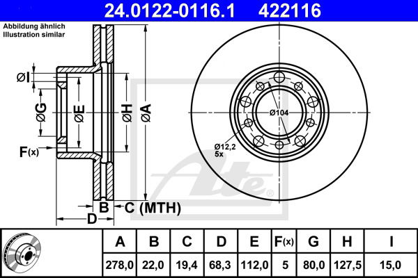 Bremsscheibe Vorderachse ATE 24.0122-0116.1 von ATE