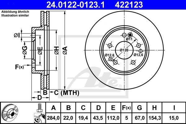 Bremsscheibe Vorderachse ATE 24.0122-0123.1 von ATE