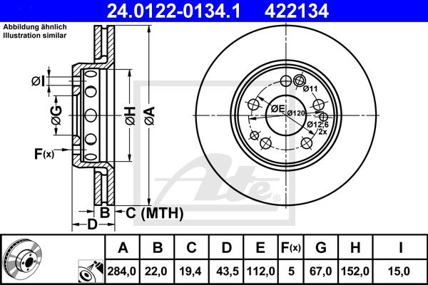 Bremsscheibe Vorderachse ATE 24.0122-0134.1 von ATE