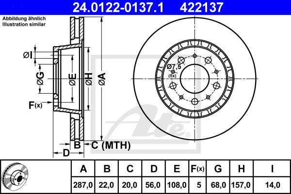 Bremsscheibe Vorderachse ATE 24.0122-0137.1 von ATE