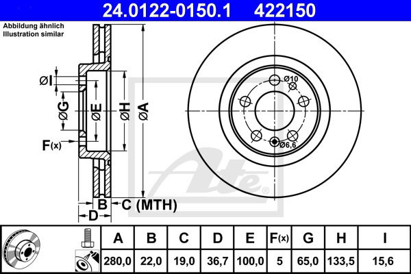 Bremsscheibe Vorderachse ATE 24.0122-0150.1 von ATE