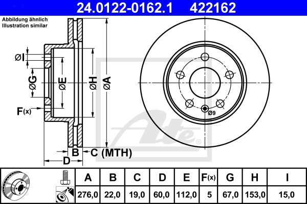 Bremsscheibe Vorderachse ATE 24.0122-0162.1 von ATE