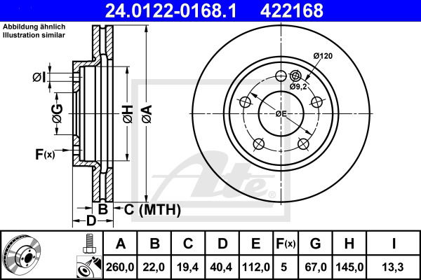 Bremsscheibe Vorderachse ATE 24.0122-0168.1 von ATE