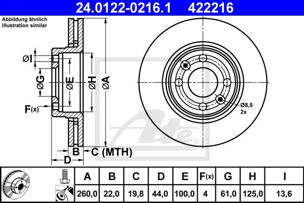 Bremsscheibe Vorderachse ATE 24.0122-0216.1 von ATE