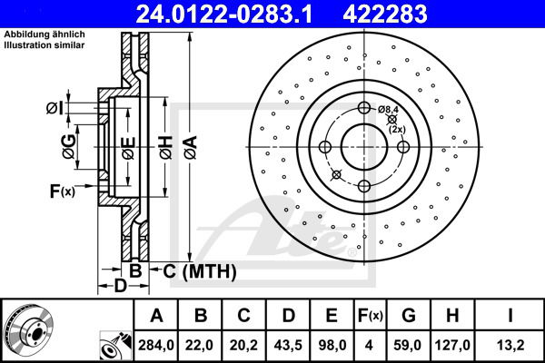 Bremsscheibe Vorderachse ATE 24.0122-0283.1 von ATE