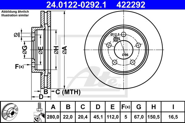 Bremsscheibe Vorderachse ATE 24.0122-0292.1 von ATE