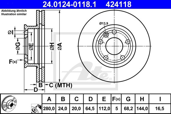 Bremsscheibe Vorderachse ATE 24.0124-0118.1 von ATE