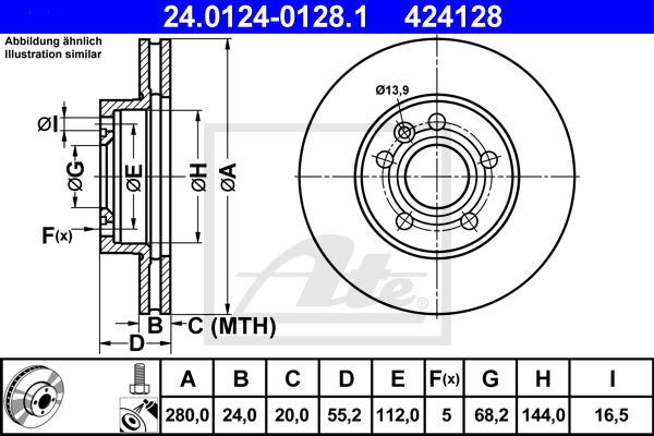 Bremsscheibe Vorderachse ATE 24.0124-0128.1 von ATE