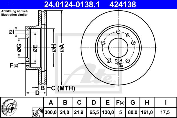 Bremsscheibe Vorderachse ATE 24.0124-0138.1 von ATE