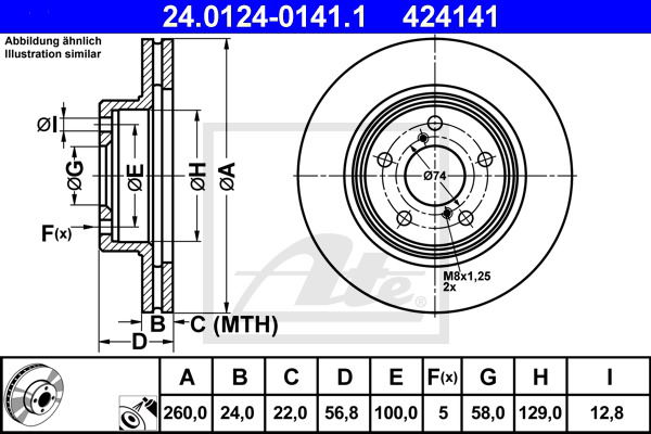 Bremsscheibe Vorderachse ATE 24.0124-0141.1 von ATE