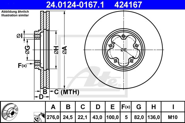 Bremsscheibe Vorderachse ATE 24.0124-0167.1 von ATE