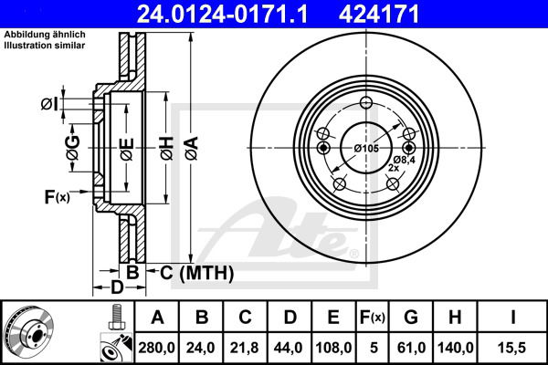 Bremsscheibe Vorderachse ATE 24.0124-0171.1 von ATE