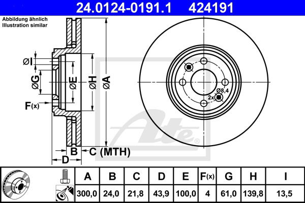 Bremsscheibe Vorderachse ATE 24.0124-0191.1 von ATE