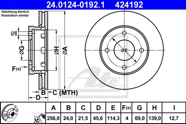 Bremsscheibe Vorderachse ATE 24.0124-0192.1 von ATE