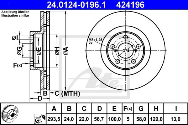 Bremsscheibe Vorderachse ATE 24.0124-0196.1 von ATE