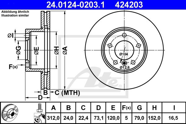 Bremsscheibe Vorderachse ATE 24.0124-0203.1 von ATE