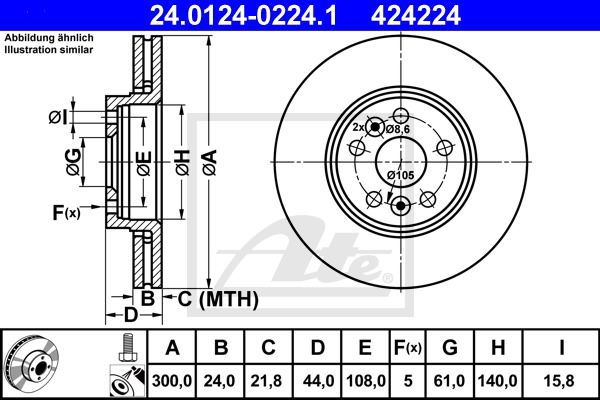 Bremsscheibe Vorderachse ATE 24.0124-0224.1 von ATE