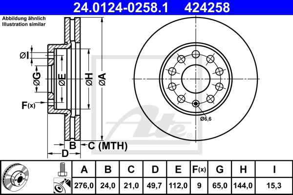 Bremsscheibe Vorderachse ATE 24.0124-0258.1 von ATE