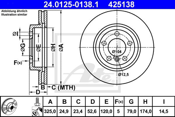 Bremsscheibe Vorderachse ATE 24.0125-0138.1 von ATE