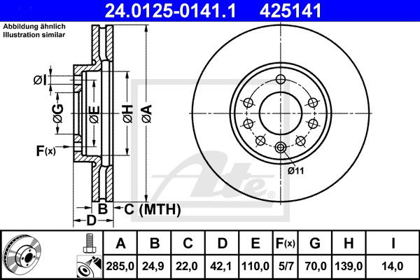 Bremsscheibe Vorderachse ATE 24.0125-0141.1 von ATE