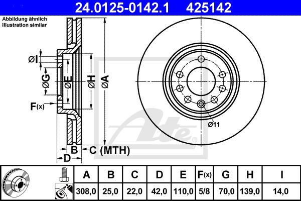 Bremsscheibe Vorderachse ATE 24.0125-0142.1 von ATE