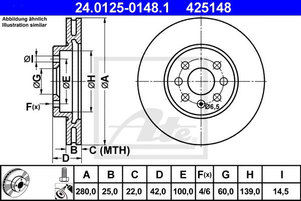 Bremsscheibe Vorderachse ATE 24.0125-0148.1 von ATE