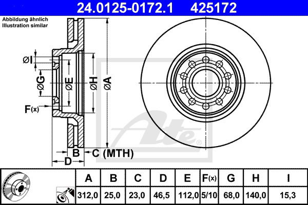 Bremsscheibe Vorderachse ATE 24.0125-0172.1 von ATE