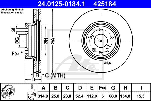 Bremsscheibe Vorderachse ATE 24.0125-0184.1 von ATE