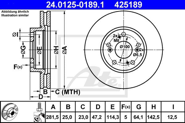 Bremsscheibe Vorderachse ATE 24.0125-0189.1 von ATE