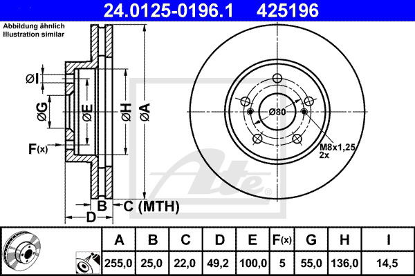 Bremsscheibe Vorderachse ATE 24.0125-0196.1 von ATE