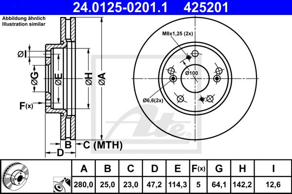 Bremsscheibe Vorderachse ATE 24.0125-0201.1 von ATE