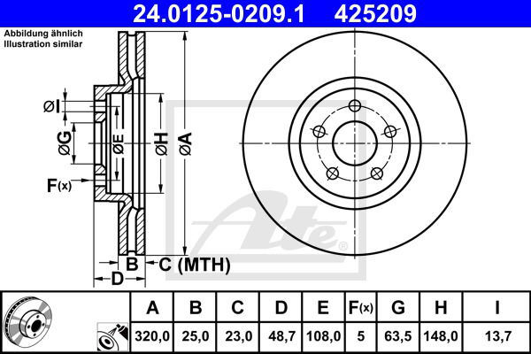 Bremsscheibe Vorderachse ATE 24.0125-0209.1 von ATE