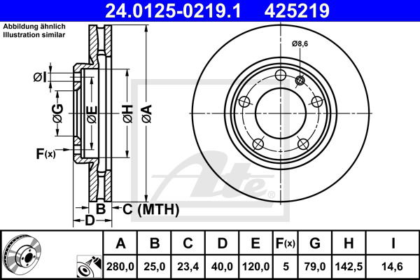 Bremsscheibe Vorderachse ATE 24.0125-0219.1 von ATE