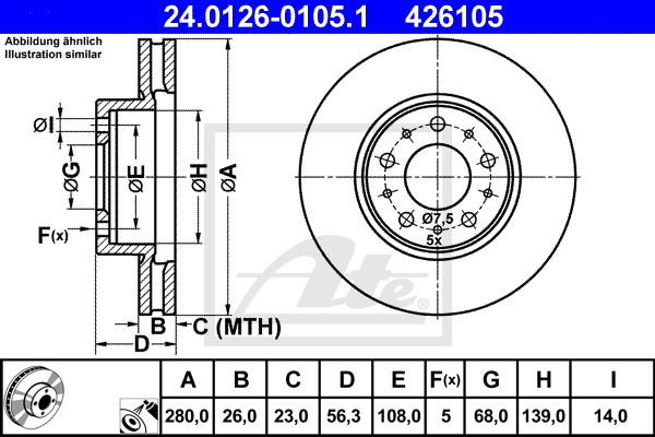 Bremsscheibe Vorderachse ATE 24.0126-0105.1 von ATE