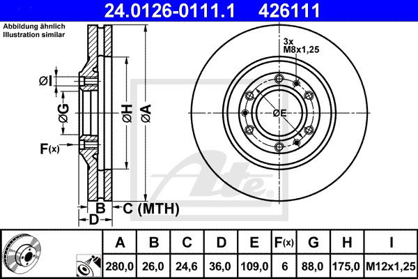 Bremsscheibe Vorderachse ATE 24.0126-0111.1 von ATE