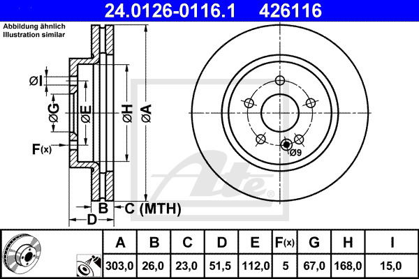 Bremsscheibe Vorderachse ATE 24.0126-0116.1 von ATE