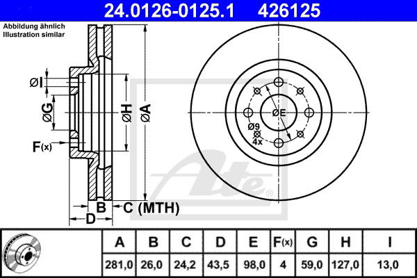 Bremsscheibe Vorderachse ATE 24.0126-0125.1 von ATE