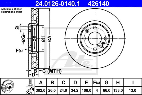 Bremsscheibe Vorderachse ATE 24.0126-0140.1 von ATE