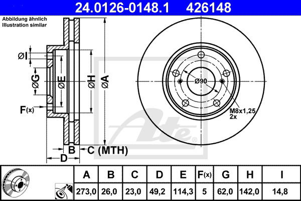 Bremsscheibe Vorderachse ATE 24.0126-0148.1 von ATE